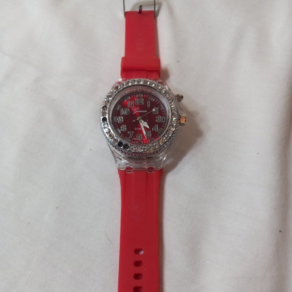 Geneva Red Bling Rhinestone Watch - Picture 3 of 5